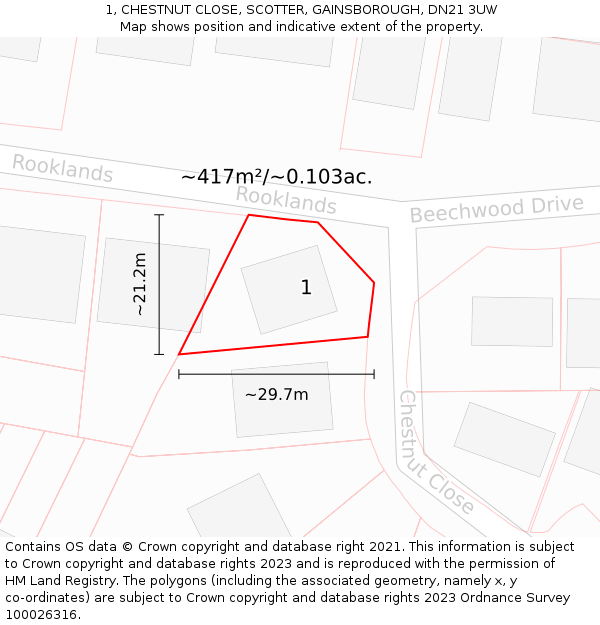 1, CHESTNUT CLOSE, SCOTTER, GAINSBOROUGH, DN21 3UW: Plot and title map