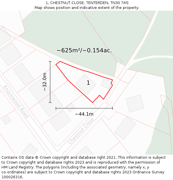 1, CHESTNUT CLOSE, TENTERDEN, TN30 7AS: Plot and title map