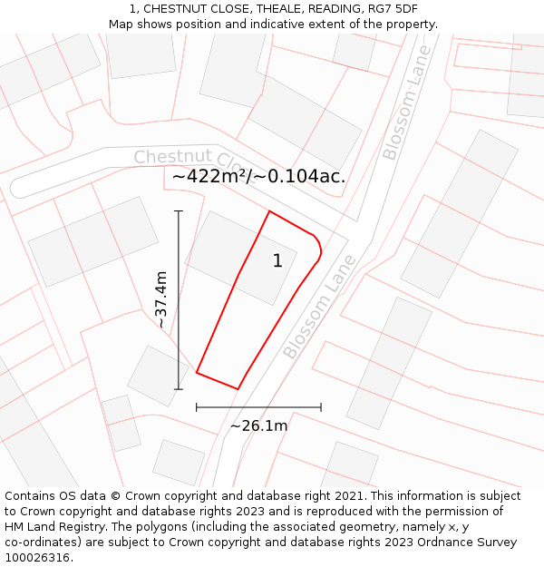1, CHESTNUT CLOSE, THEALE, READING, RG7 5DF: Plot and title map