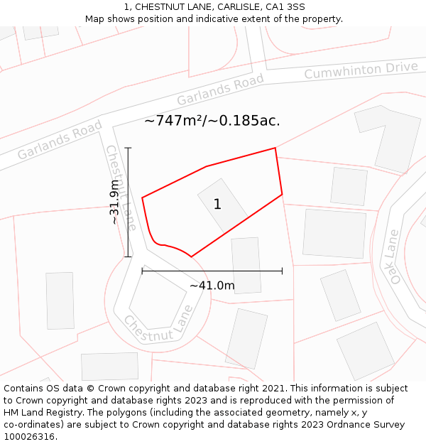 1, CHESTNUT LANE, CARLISLE, CA1 3SS: Plot and title map