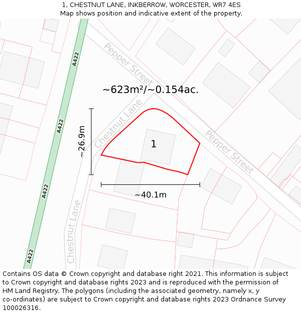 1, CHESTNUT LANE, INKBERROW, WORCESTER, WR7 4ES: Plot and title map