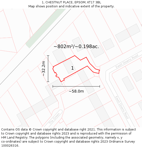 1, CHESTNUT PLACE, EPSOM, KT17 3BL: Plot and title map