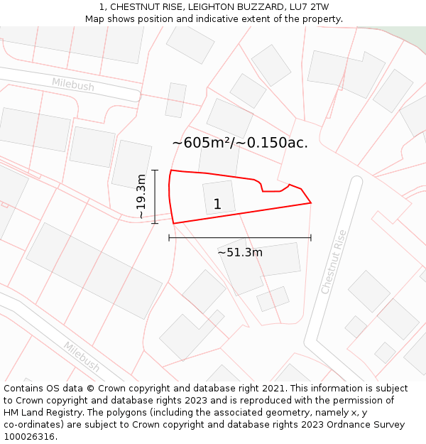 1, CHESTNUT RISE, LEIGHTON BUZZARD, LU7 2TW: Plot and title map