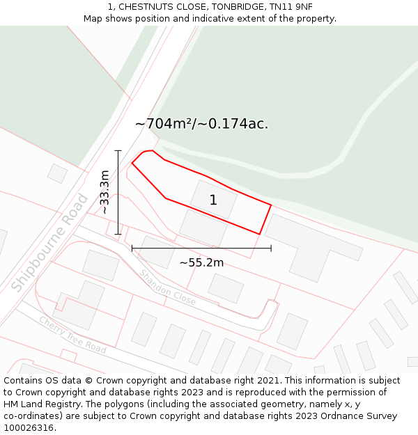 1, CHESTNUTS CLOSE, TONBRIDGE, TN11 9NF: Plot and title map