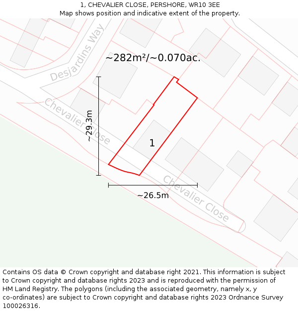 1, CHEVALIER CLOSE, PERSHORE, WR10 3EE: Plot and title map