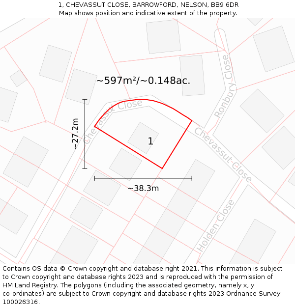 1, CHEVASSUT CLOSE, BARROWFORD, NELSON, BB9 6DR: Plot and title map