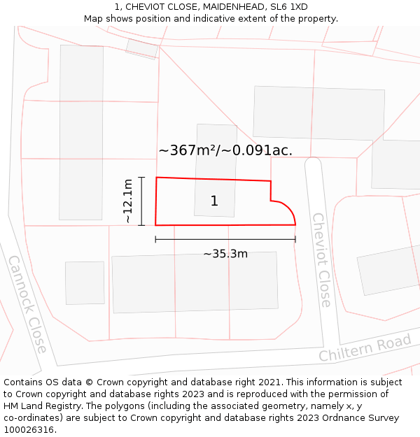 1, CHEVIOT CLOSE, MAIDENHEAD, SL6 1XD: Plot and title map