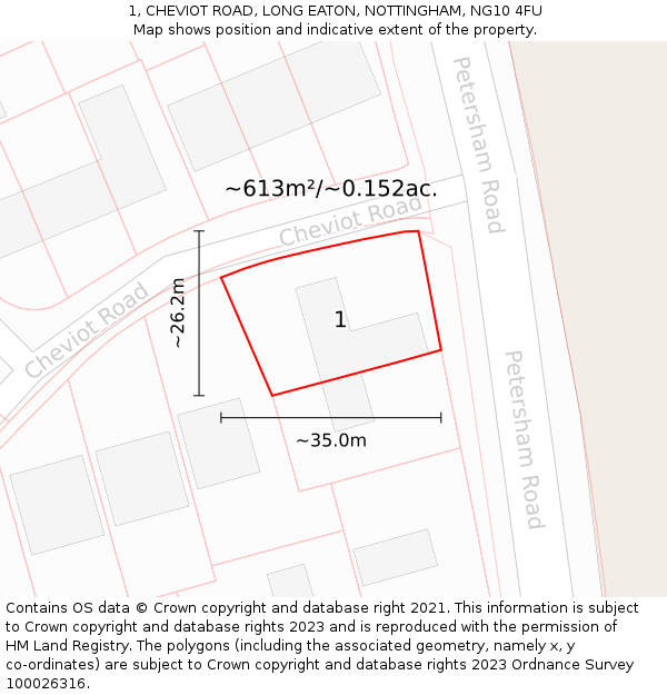 1, CHEVIOT ROAD, LONG EATON, NOTTINGHAM, NG10 4FU: Plot and title map