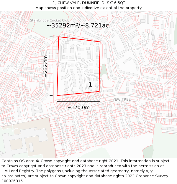 1, CHEW VALE, DUKINFIELD, SK16 5QT: Plot and title map