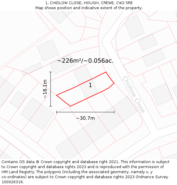 1, CHIDLOW CLOSE, HOUGH, CREWE, CW2 5RE: Plot and title map