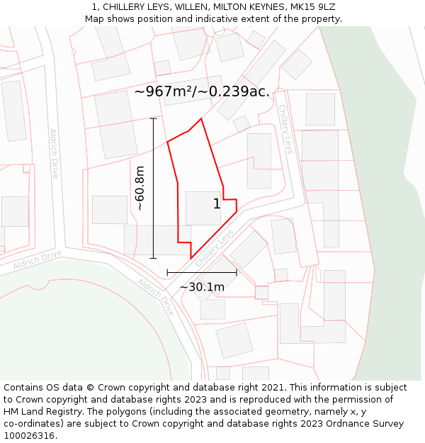 1, CHILLERY LEYS, WILLEN, MILTON KEYNES, MK15 9LZ: Plot and title map