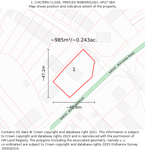 1, CHILTERN CLOSE, PRINCES RISBOROUGH, HP27 0EA: Plot and title map