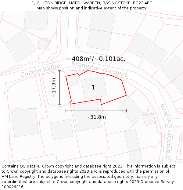 1, CHILTON RIDGE, HATCH WARREN, BASINGSTOKE, RG22 4RG: Plot and title map