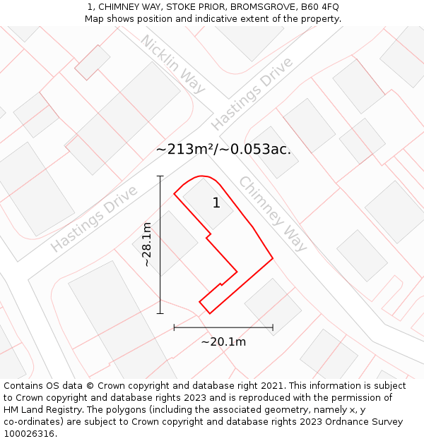 1, CHIMNEY WAY, STOKE PRIOR, BROMSGROVE, B60 4FQ: Plot and title map