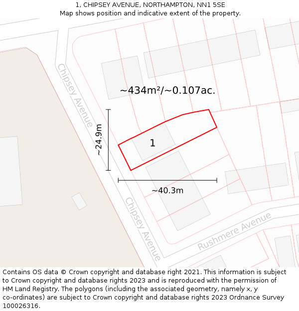 1, CHIPSEY AVENUE, NORTHAMPTON, NN1 5SE: Plot and title map
