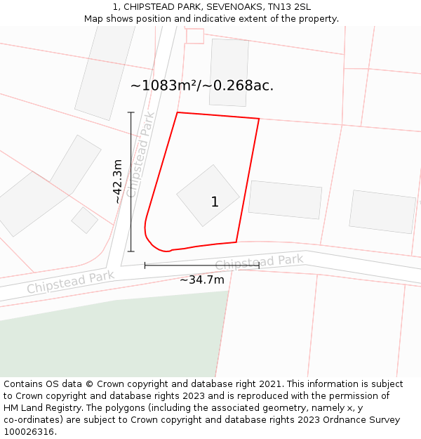 1, CHIPSTEAD PARK, SEVENOAKS, TN13 2SL: Plot and title map