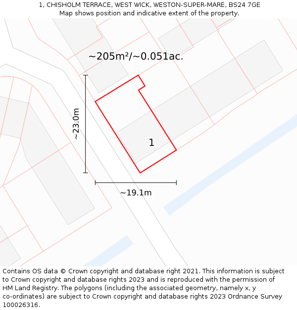 1, CHISHOLM TERRACE, WEST WICK, WESTON-SUPER-MARE, BS24 7GE: Plot and title map