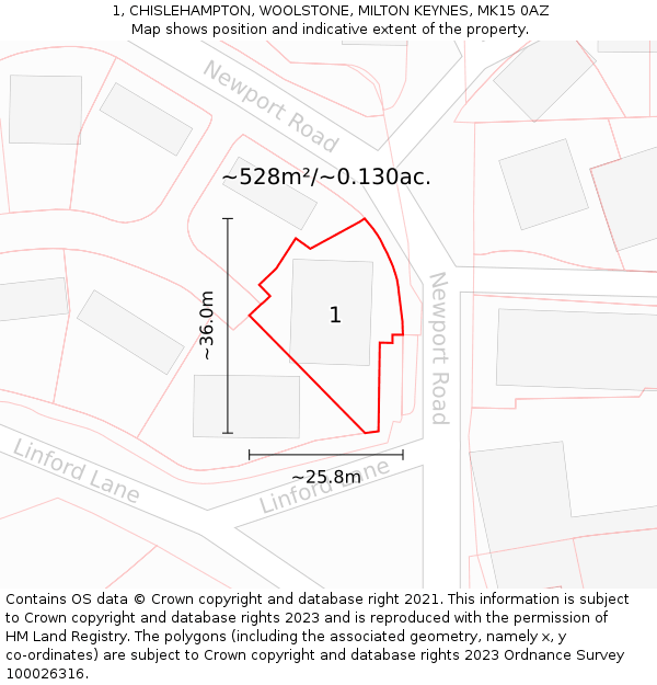 1, CHISLEHAMPTON, WOOLSTONE, MILTON KEYNES, MK15 0AZ: Plot and title map