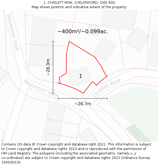 1, CHISLETT ROW, CHELMSFORD, CM2 9QS: Plot and title map