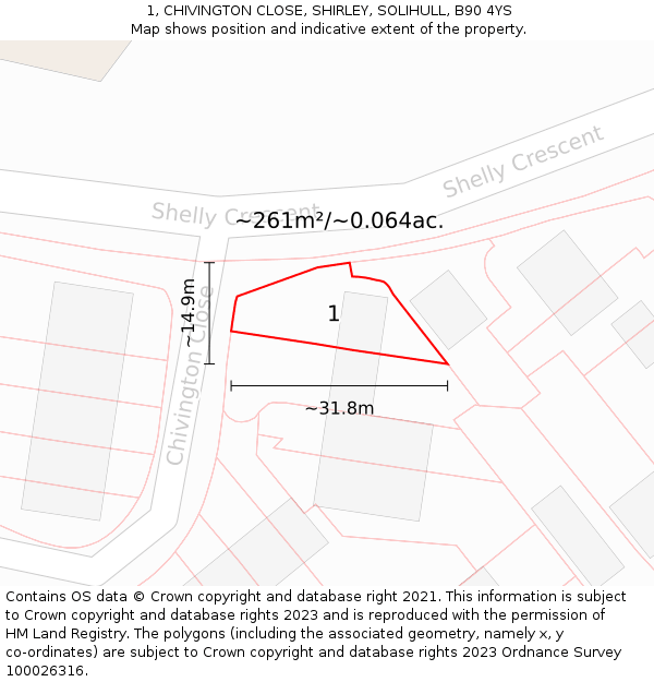 1, CHIVINGTON CLOSE, SHIRLEY, SOLIHULL, B90 4YS: Plot and title map