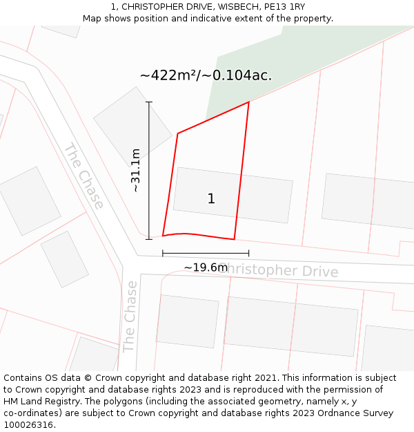 1, CHRISTOPHER DRIVE, WISBECH, PE13 1RY: Plot and title map