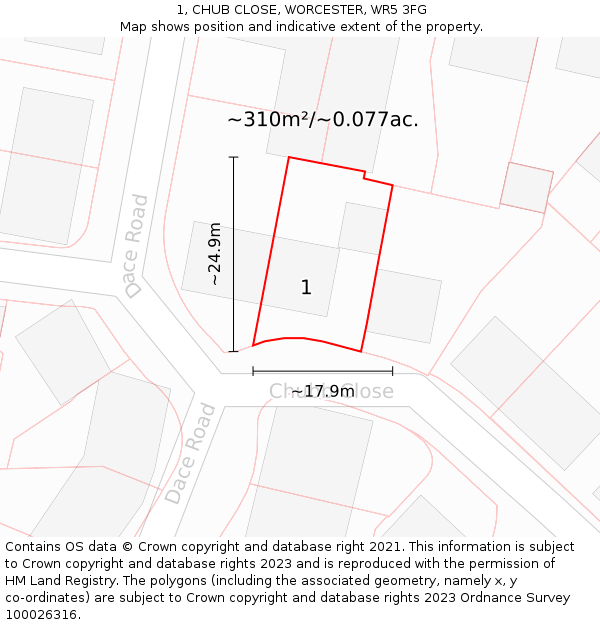 1, CHUB CLOSE, WORCESTER, WR5 3FG: Plot and title map