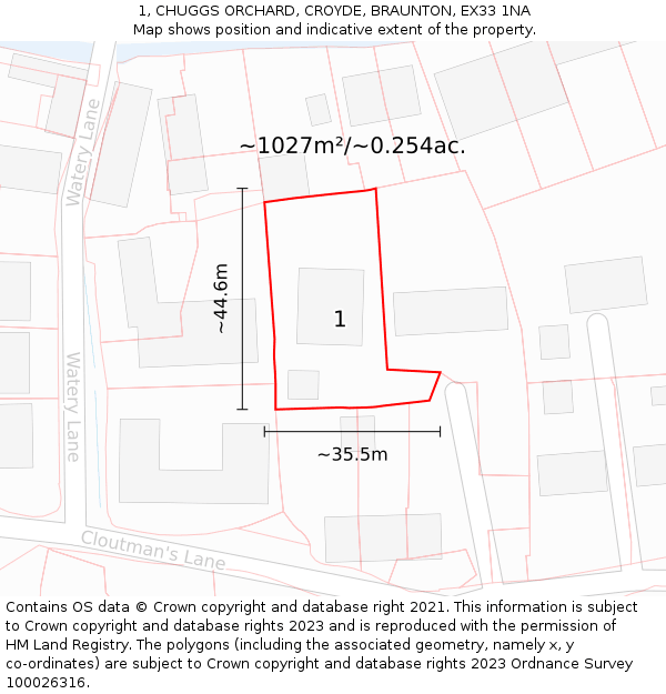 1, CHUGGS ORCHARD, CROYDE, BRAUNTON, EX33 1NA: Plot and title map