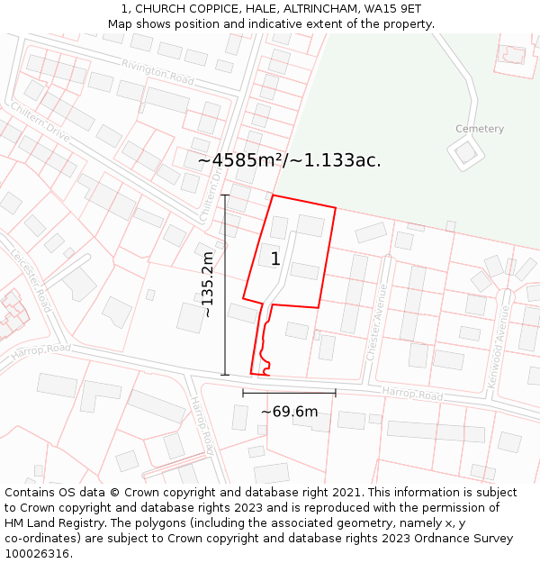 1, CHURCH COPPICE, HALE, ALTRINCHAM, WA15 9ET: Plot and title map