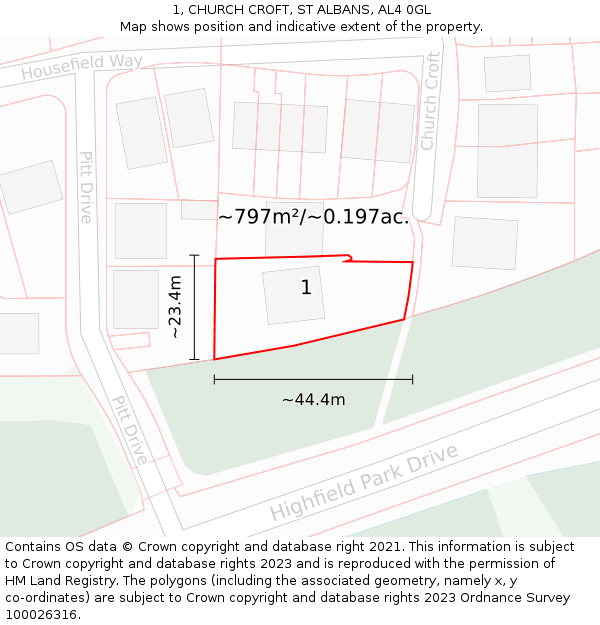 1, CHURCH CROFT, ST ALBANS, AL4 0GL: Plot and title map