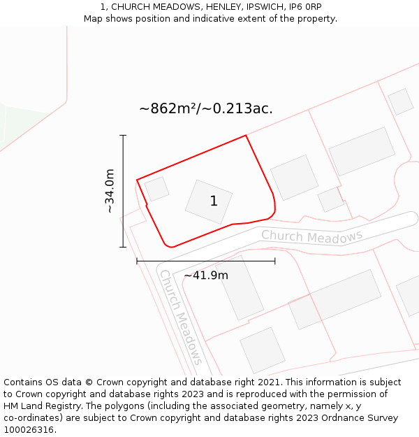 1, CHURCH MEADOWS, HENLEY, IPSWICH, IP6 0RP: Plot and title map