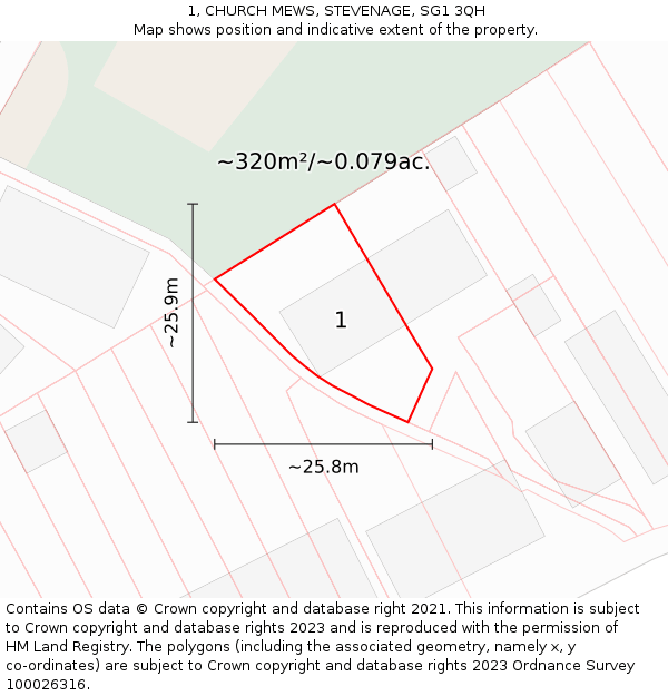 1, CHURCH MEWS, STEVENAGE, SG1 3QH: Plot and title map