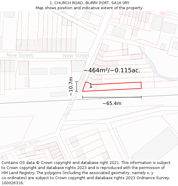 1, CHURCH ROAD, BURRY PORT, SA16 0RY: Plot and title map