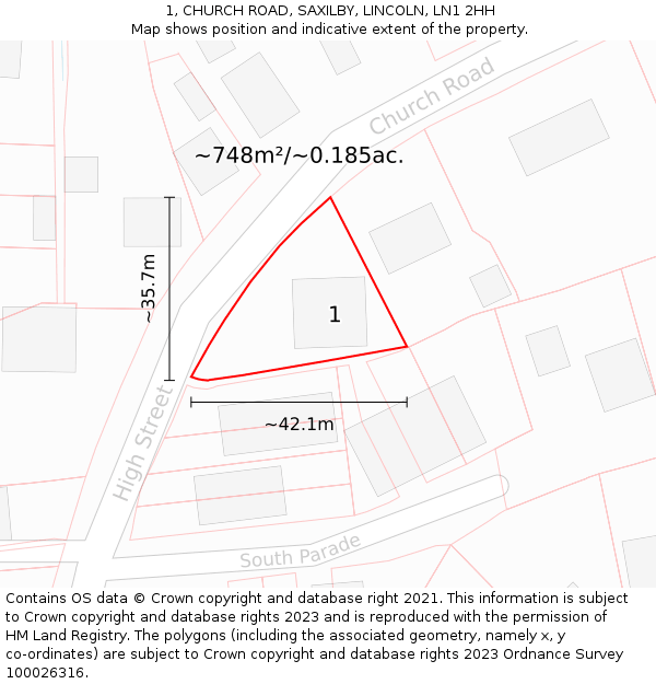 1, CHURCH ROAD, SAXILBY, LINCOLN, LN1 2HH: Plot and title map