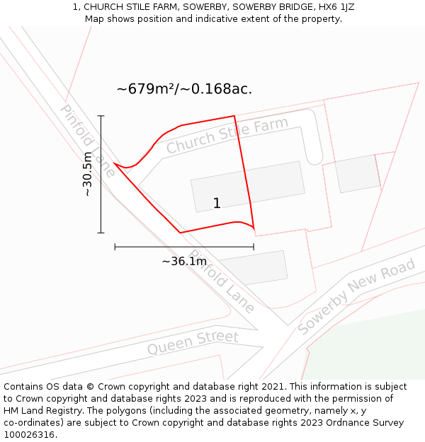 1, CHURCH STILE FARM, SOWERBY, SOWERBY BRIDGE, HX6 1JZ: Plot and title map