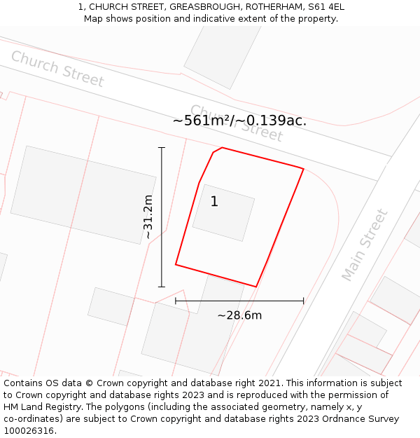 1, CHURCH STREET, GREASBROUGH, ROTHERHAM, S61 4EL: Plot and title map