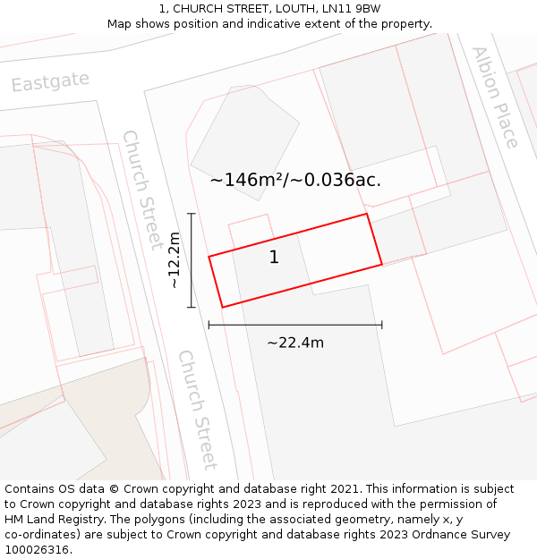 1, CHURCH STREET, LOUTH, LN11 9BW: Plot and title map