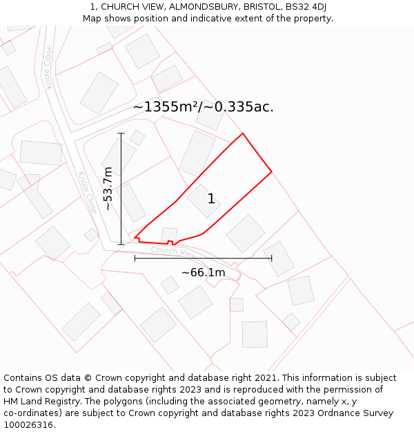 1, CHURCH VIEW, ALMONDSBURY, BRISTOL, BS32 4DJ: Plot and title map