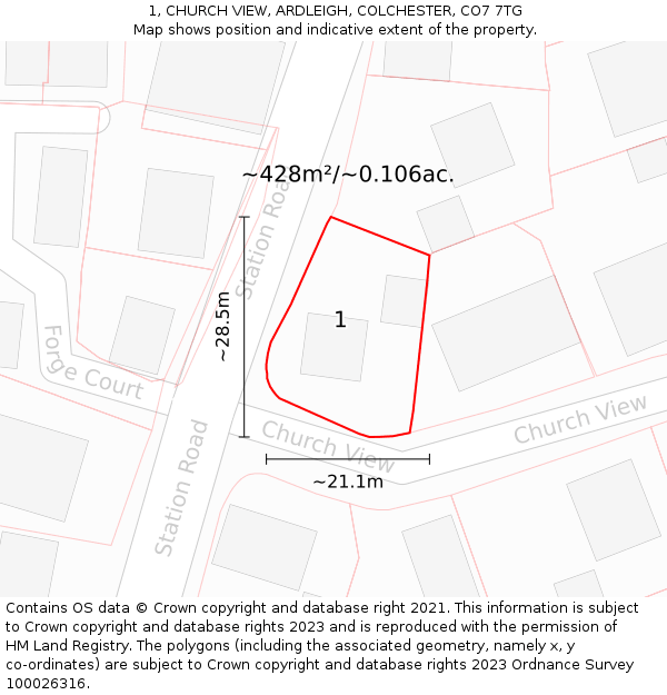 1, CHURCH VIEW, ARDLEIGH, COLCHESTER, CO7 7TG: Plot and title map