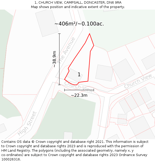 1, CHURCH VIEW, CAMPSALL, DONCASTER, DN6 9RA: Plot and title map