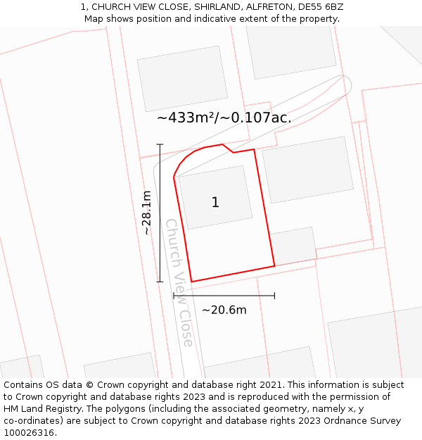 1, CHURCH VIEW CLOSE, SHIRLAND, ALFRETON, DE55 6BZ: Plot and title map