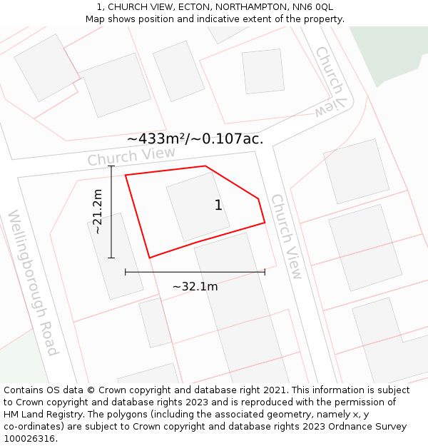 1, CHURCH VIEW, ECTON, NORTHAMPTON, NN6 0QL: Plot and title map