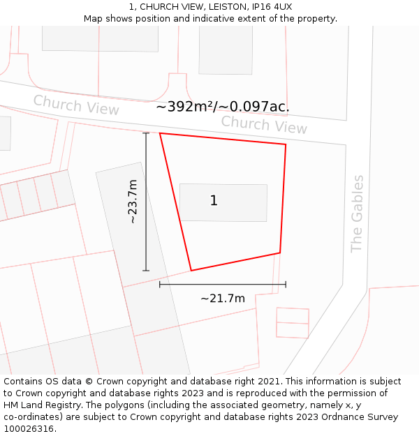 1, CHURCH VIEW, LEISTON, IP16 4UX: Plot and title map
