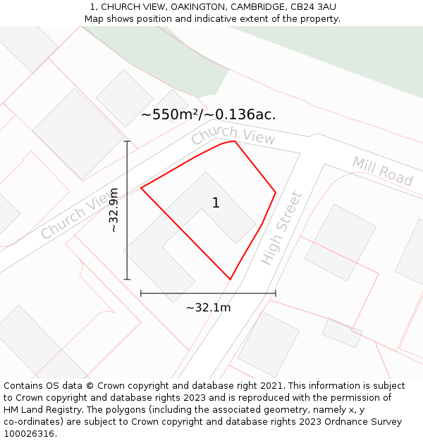 1, CHURCH VIEW, OAKINGTON, CAMBRIDGE, CB24 3AU: Plot and title map