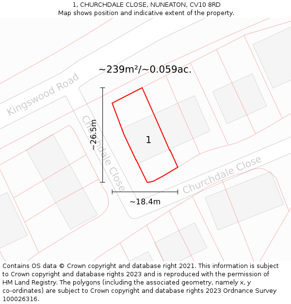 1, CHURCHDALE CLOSE, NUNEATON, CV10 8RD: Plot and title map