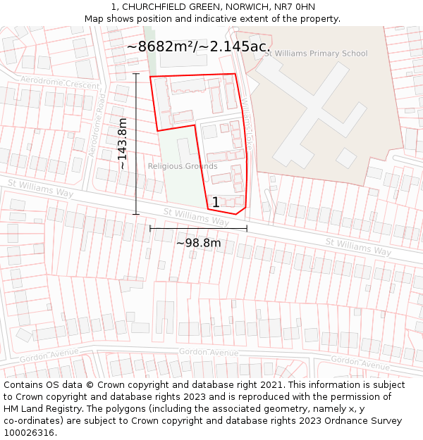 1, CHURCHFIELD GREEN, NORWICH, NR7 0HN: Plot and title map