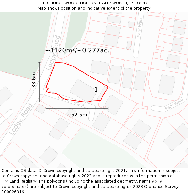 1, CHURCHWOOD, HOLTON, HALESWORTH, IP19 8PD: Plot and title map