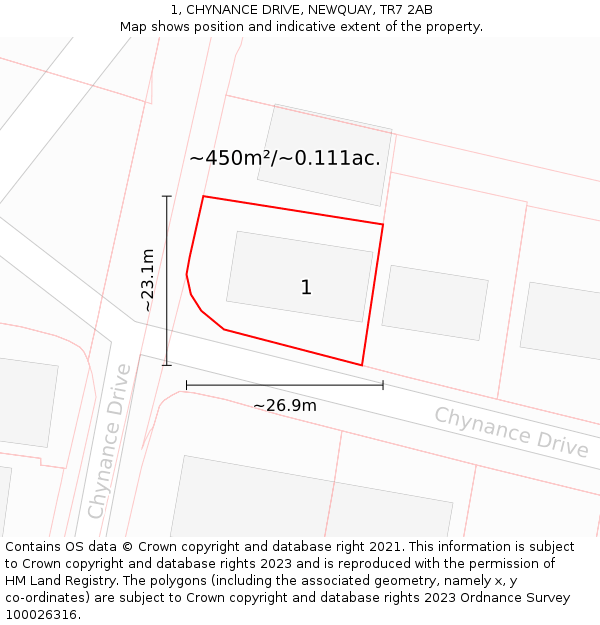 1, CHYNANCE DRIVE, NEWQUAY, TR7 2AB: Plot and title map