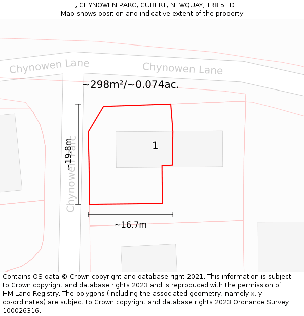 1, CHYNOWEN PARC, CUBERT, NEWQUAY, TR8 5HD: Plot and title map