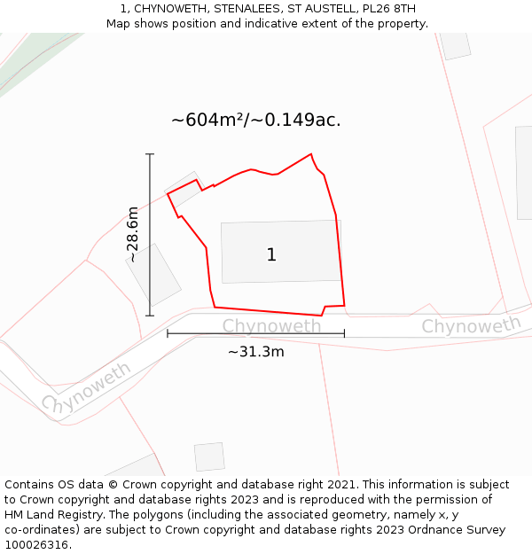 1, CHYNOWETH, STENALEES, ST AUSTELL, PL26 8TH: Plot and title map