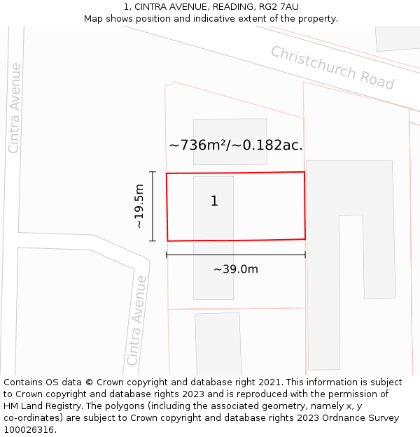 1, CINTRA AVENUE, READING, RG2 7AU: Plot and title map